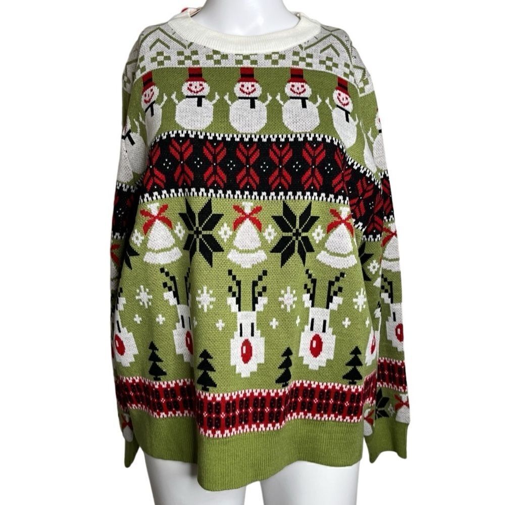 Pat Pat Crew Neck Christmas Sweater Green Size Large